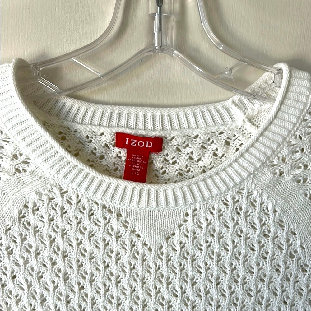 IZOD Women's White 100% Cotton weave knit Sweater, Excellent condition, size L